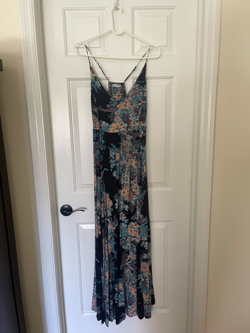 Free People Floral Maxi Dress Boho Flowy Adjustable Straps Elastic Back